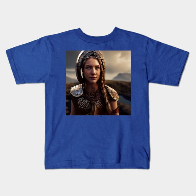 Viking Shield Maiden Kids T-Shirt by Grassroots Green